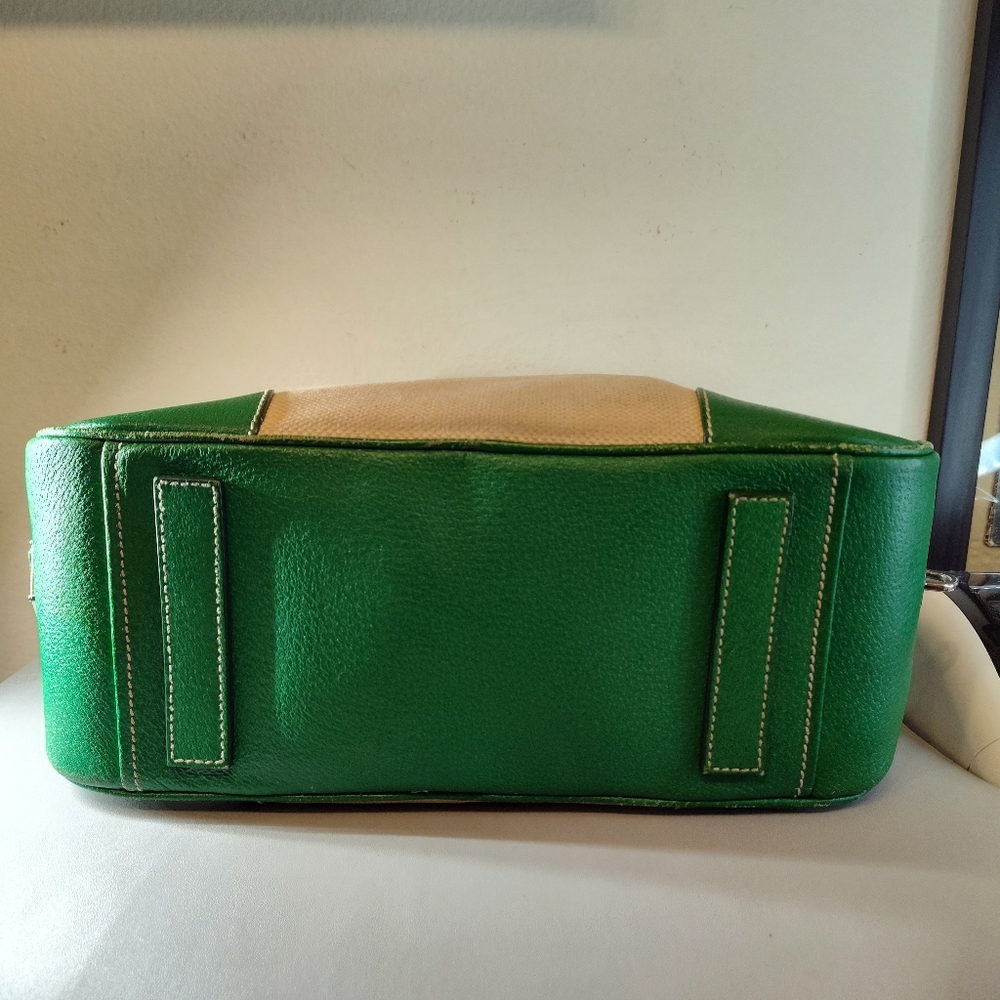 Prada Cinghiale Leather Trimmed Canapa Grezza Shoulder Bag Green Beige - Picture 7 of 13